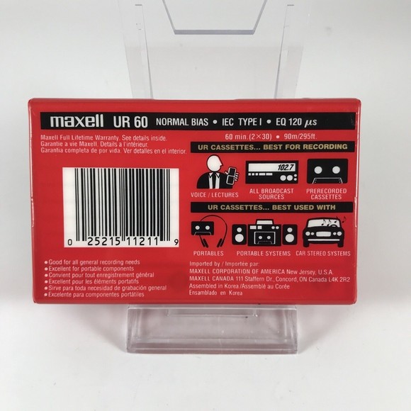 Sealed Maxell UR60 Audio Cassette Tape - 60 Minute, Normal Bias - IEC Type I - Picture 2 of 8